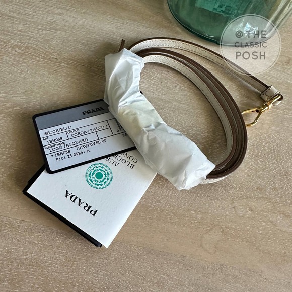 NEW Prada Jacquard Logo Bucket White Trim Canvas Tote  Crossbody Bag - Picture 11 of 11